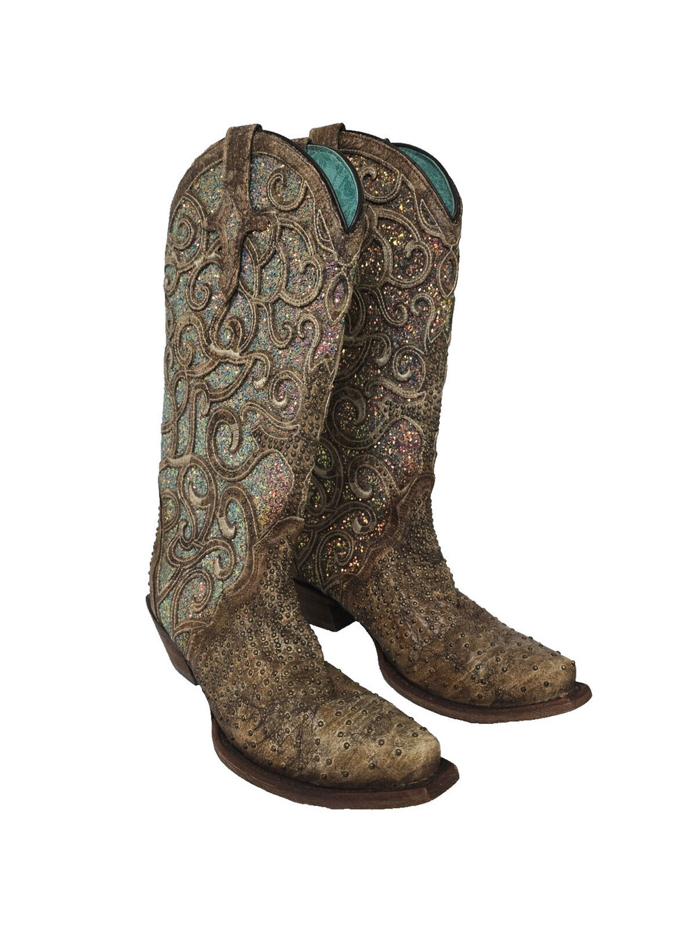 Corral Women's Studded C3467 Glitter Cowboy Western Boot Brown Purple Size 6.5M